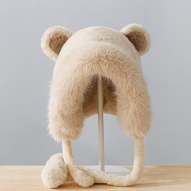 Unisex Winter plush hat female cute bear with velvet hat ear protection warm cute_voghion.com