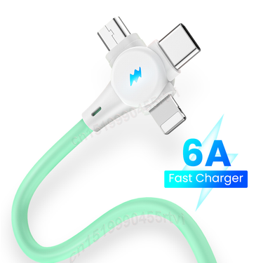 1/2m 3-in-1 USB data cable Micro USB/Type C/8 battery Kable for iPhone charger 6A 66W fast charging cable for_voghion.com