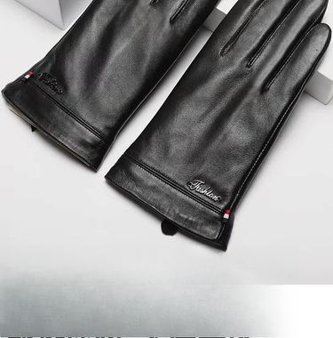 Leather Gloves Men's Autumn And Winter Velvet Thickened Warm Driving Riding Touch Screen First Layer Sheepskin Business Touch Screen Gloves_voghion.com