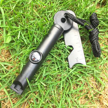 5-in-1 Survival Whistle With Fire Starter, Compass & Bird Call – Emergency Outdoor Tool For Camping, Hiking & Adventures (Black/Red/Orange)_voghion.com