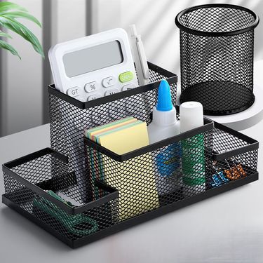 Four-Grid Metal Holder Large Capacity Thickened Desktop Organizer Multi-Functional Office Pen Box Classification Storage_voghion.com