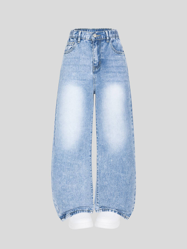 Girls' Light Blue Denim Washed Casual Simple Versatile Suitable For Daily Travel College Casual Loose Version Fabric Comfortable Denim Trousers_voghion.com