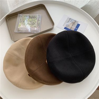 New Arrivals Korean Style Elegant Winter Cute Bear Solid Beret Woolen Painter Hat Berets Caps_voghion.com