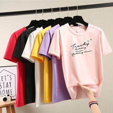 Women's summer new short-sleeved T-shirt female large size women's student casual tops_viptrois.com