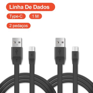 2pcs 1 M Black TPE Noodle-like USB Cable-3A Fast Charging, Suitable for Android Typec Mobile Phone_voghion.com