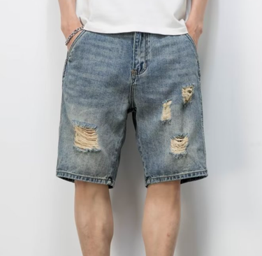 Men's Clothing Fashionable Casual Retro Ripped Denim Shorts Men's Loose Distressed Trendy Versatile Handsome Shorts_voghion.com