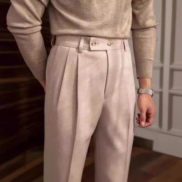 Men’s Clothing Men's Suit Pants Light Mature Retro Business Naples Drop Straight Slim Casual Suit Pants Men Commuting_voghion.com