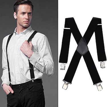 Zhuoxinder Adjustable Men Elastic Clip-on X-Back Suspender Pants Wide Band Braces Strap-Black_voghion.com