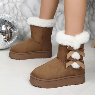 New autumn and winter women's snow boots warm with fluffy casual bow_voghion.com