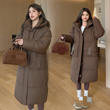 Women's Clothing Winter New Thickened Loose Long Over the Knee Cotton Jacket for Women Korean Student Hooded Large Pocket Cotton Jacket_voghion.com