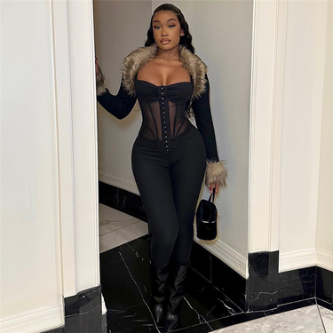 Women's Clothing Spring Women's New Fashion Suspenders Sexy Low Cut See Through Slim Fit Jumpsuit_voghion.com