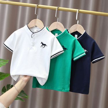 Mother&Kids Stand collar embroidered horse Polo stand collar loose knitting trend_voghion.com