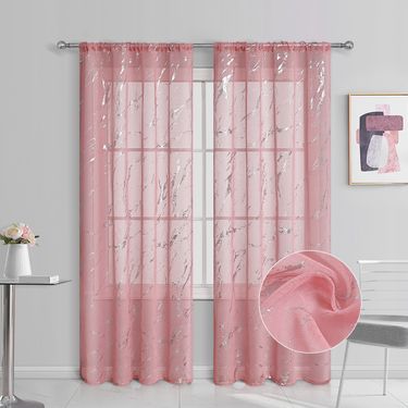 Silver Marble Rod Window Curtain - Semi Blackout Gauze Panel For Living Room_voghion.com
