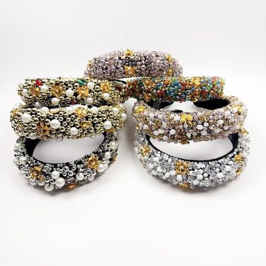 Vintage Sponge Flower Headband, European Fashion Pearl Crystal Hair Hoop, Handmade Luxury Unique Hair Accessory, Stylish Ornament_voghion.com