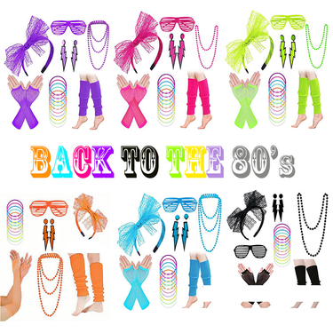 Halloween cosplay accessories headband gloves knee pads bracelet glasses set 80s prom outfit_voghion.com