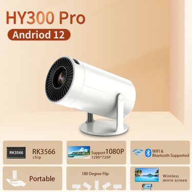 HY300 Pro Smart Projector 4K Android 11 Dual Wifi6 210 ANSI Quad-core Allwinner H713 1080P Home Cinema Outdoor Projetor_voghion.com