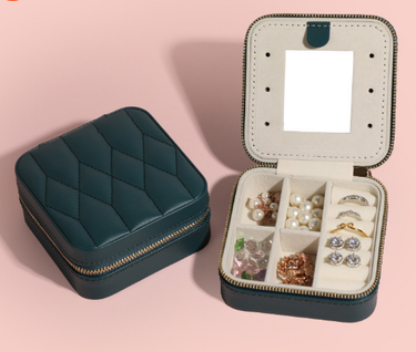 PU Minimalist Jewelry with Mirror Storage Box Creative Portable Jewelry Storage Box Zipper Jewelry Box Small Jewelry Box_voghion.com