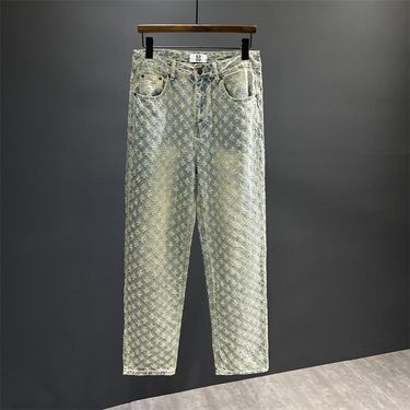 Men's Clothing Pants High Street Ins Trendy Brand Jacquard Full Print Design Jeans Men's Loose Wide Leg Pants Trend_voghion.com