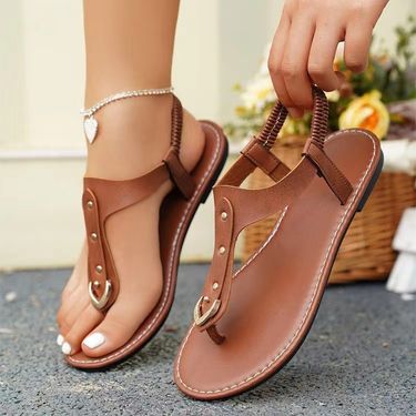 Summer 2025 New Sandals Women's Metal Large Elastic Flat Shoes_voghion.com