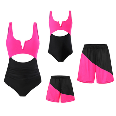 Mother&Kids One-piece swimsuit women's nylon match color parent-child swimsuit for adults and children_viptrois.com