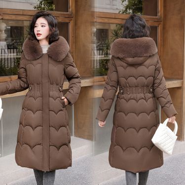 Women's Clothing Long Padded Coat With Detachable Fur Hood, Oversized Winter Parka, Warm A-Line Jacket For Casual Fashion (Available In Beige, Khaki)_voghion.com