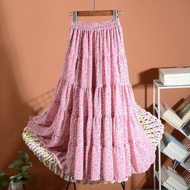 Women's new elastic splicing large swing long chiffon skirt long skirt_voghion.com