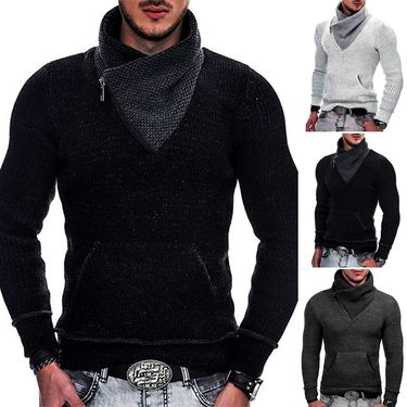 Men's Clothing autumn and winter men's fashion sweater long sleeve turtleneck pocket knitted men's sweater men's clot_voghion.com