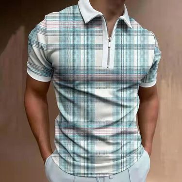 Men's Lapel Zipper Short-Sleeved Polo Shirt Large Size Men's Tops 3D Digital Printing Short-Sleeved Shirt_voghion.com