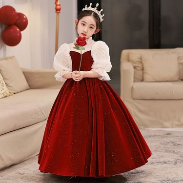 Kids’ Clothing Summer New Small And Medium Children's Dark Green Violin Chorus Dress Girls Piano Performance Dress_voghion.com
