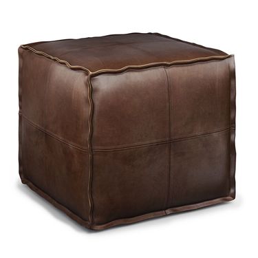 Brody - Square Pouf - Distressed Dark Brown_voghion.com