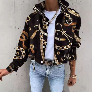 "Women's Printed Zip-Up Jacket – Lightweight Fall & Winter Top Coat With Pockets, Trendy Streetwear Outerwear For Casual Style"_voghion.com