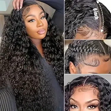 13x4 Lace Frontal Wig Deep Wave Human Hair Swiss Transparent For Women Wet Wavy Wigs_voghion.com