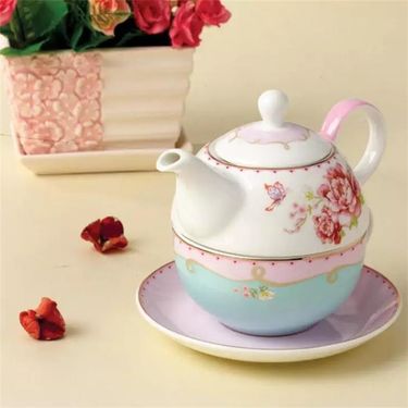 British Creative Teapot Coffee Pot Set Ceramic Kettle Flower Tea Set Creative One Person Tea Set with Filter Holes_voghion.com