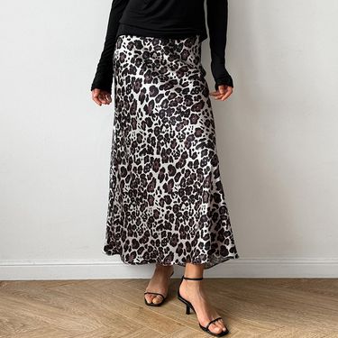 European And American Modern Leopard Print Satin A-line 2025 Autumn Fashion Cross-border New Versatile Long Skirt_voghion.com