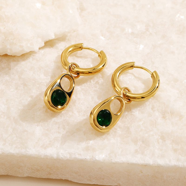 Ear buckle titanium steel simple elliptical pendant electroplated gold earrings_voghion.com