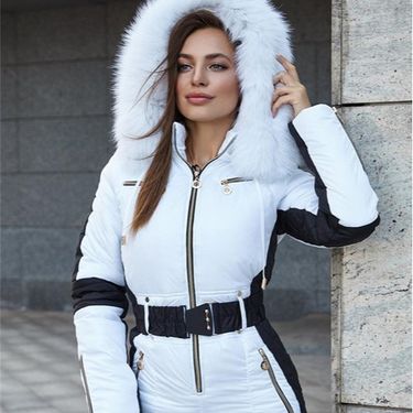 Women's Winter Ski Suit Hooded One-Piece Snowsuit Warm Windproof Fleece Lined Jumpsuit For Outdoor Sports_voghion.com
