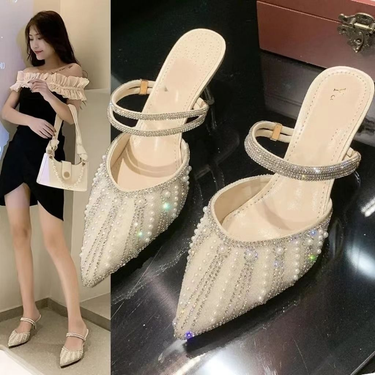 New Korean Version Of Internet Celebrity Spring/summer Sandals, Half Slippers, Wrapped Toe, Low Thick Heels, Fairy_voghion.com