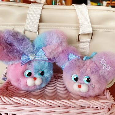 Creative Plush Big Ear Rabbit Keychain School Bag Pendant Gradient Cartoon Doll Gift Lolita Jewelry_voghion.com
