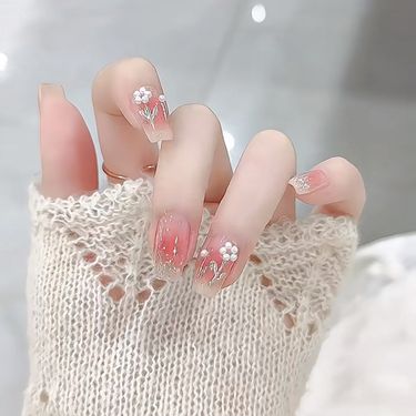 Spring Little Fresh Wearing Nail Enhancement Finished Patch powder blusher pearl flower wearable nail patch_voghion.com