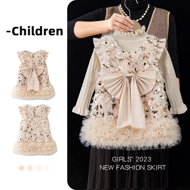 Kid's Clothing Sleeveless girl dress 2024 autumn and winter new heavy duty vest vest dress baby birthday evening dress_voghion.com