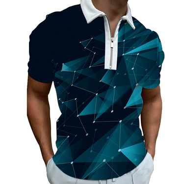 Man's clothing Men's fashion casual fashion printed polyester short sleeve T-shirt zipper polo shirt men_voghion.com