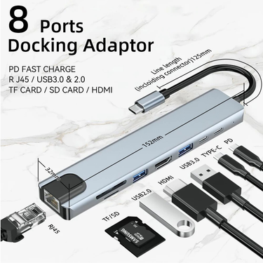 Type-C HUB With 4K HDMI 100W PD Port 3.0 RJ45 Ethernet SD/TF Card Reader Docking Station 4/5/6/8 Ports USB C Adapter_voghion.com