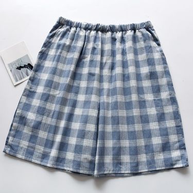 Summer Plaid Minimalist Sleepwear, Women's Cloud Cotton Thin Beach Shorts, Casual Home Two Wear Pants--M_voghion.com