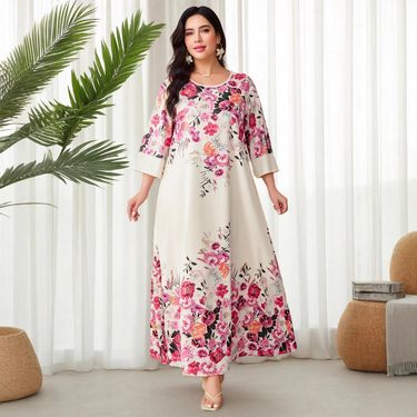 Women's Clothing Large Size Digital Printing Dress Loose Holiday Style_voghion.com