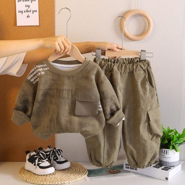 Spring And Autumn New Set Korean Style Tie-Dye Pocket Sweatshirt Boys' Stylish Long Sleeve Two-Piece Casual Trendy_voghion.com