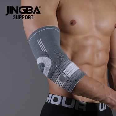 JINGBA Support Compression Elbow Sleeve For Weightlifting, Basketball, Cycling & Outdoor Sports – Breathable & Adjustable (Black/Grey, M/L/XL)_voghion.com