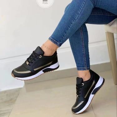 Women's Shoes Casual Flats for Women 2024 Four Seasons New Round Toe Thick Sole Low-top Lace-up Sports Shoes Export 42 Large Size_voghion.com