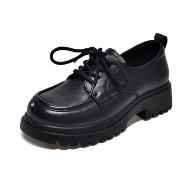 women's Small Leather Shoes 2025, Head Layer Cowhide Lace-up Single Shoes, Suitable For All Seasons, Comfortable Soft Leather_voghion.com