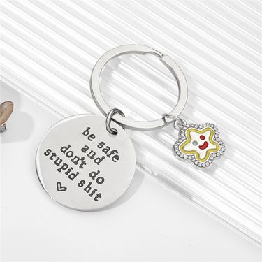 smiley face engraving plate DIY English letter keychain stainless steel school bag backpack pendant jewelry pendant_viptrois.com