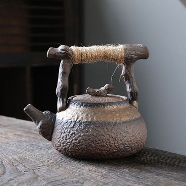 Ancient Japanese Style Coarse Pottery Plum Blossom Side Handle Fragrant Teapot Gold-Plated Iron Glaze Single Person_voghion.com
